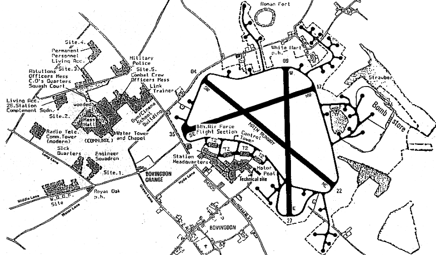 Shows airfield and surrounding areas